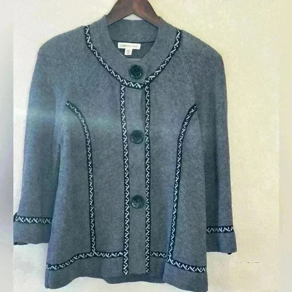 Coldwater Creek Women’s M Gray Cardigan Sweater Fair Isle 3/4 Bell Sleeve Button - Picture 1 of 10